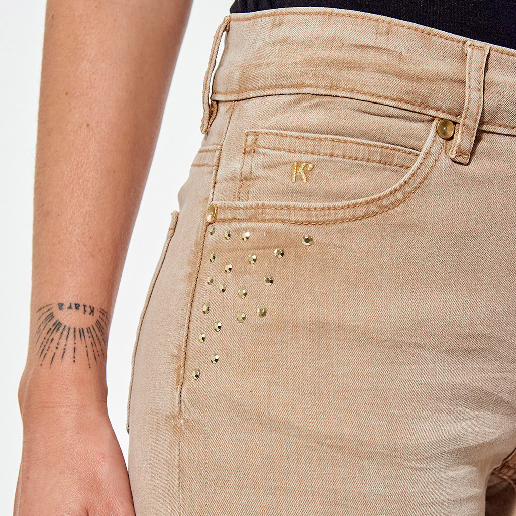 LISE  Jean slim beige Femme fantaisie