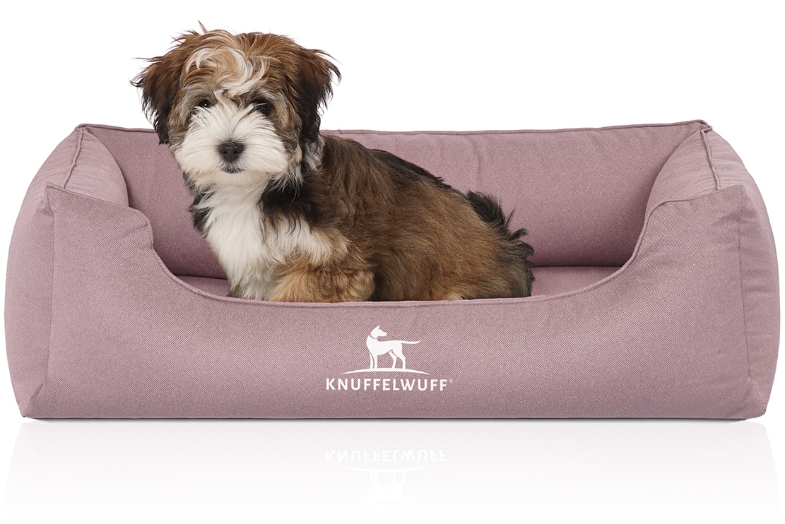 Knuffelwuff Hundebetten Knuffelwuff Orthopädisches Wasserabweisendes Hundebett Leon aus Velours mit Handwebcharakter hellrosa M-L
