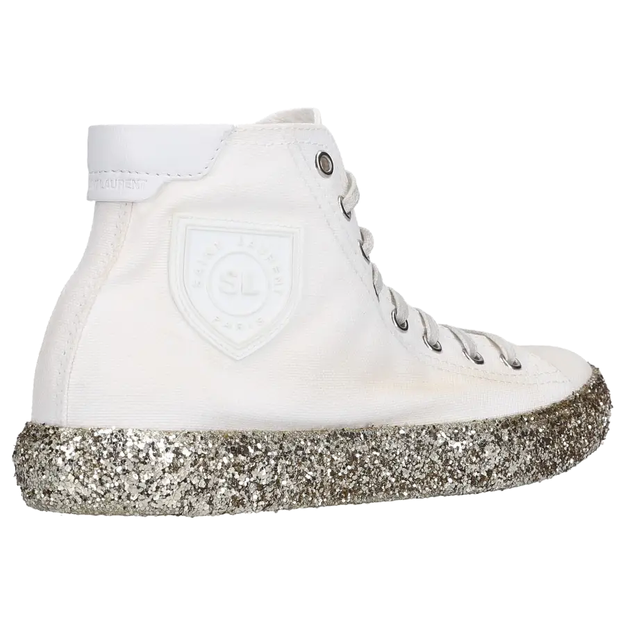 Saint Laurent - Sneaker high MOON PLUS Baumwolle Logo silber - weiß