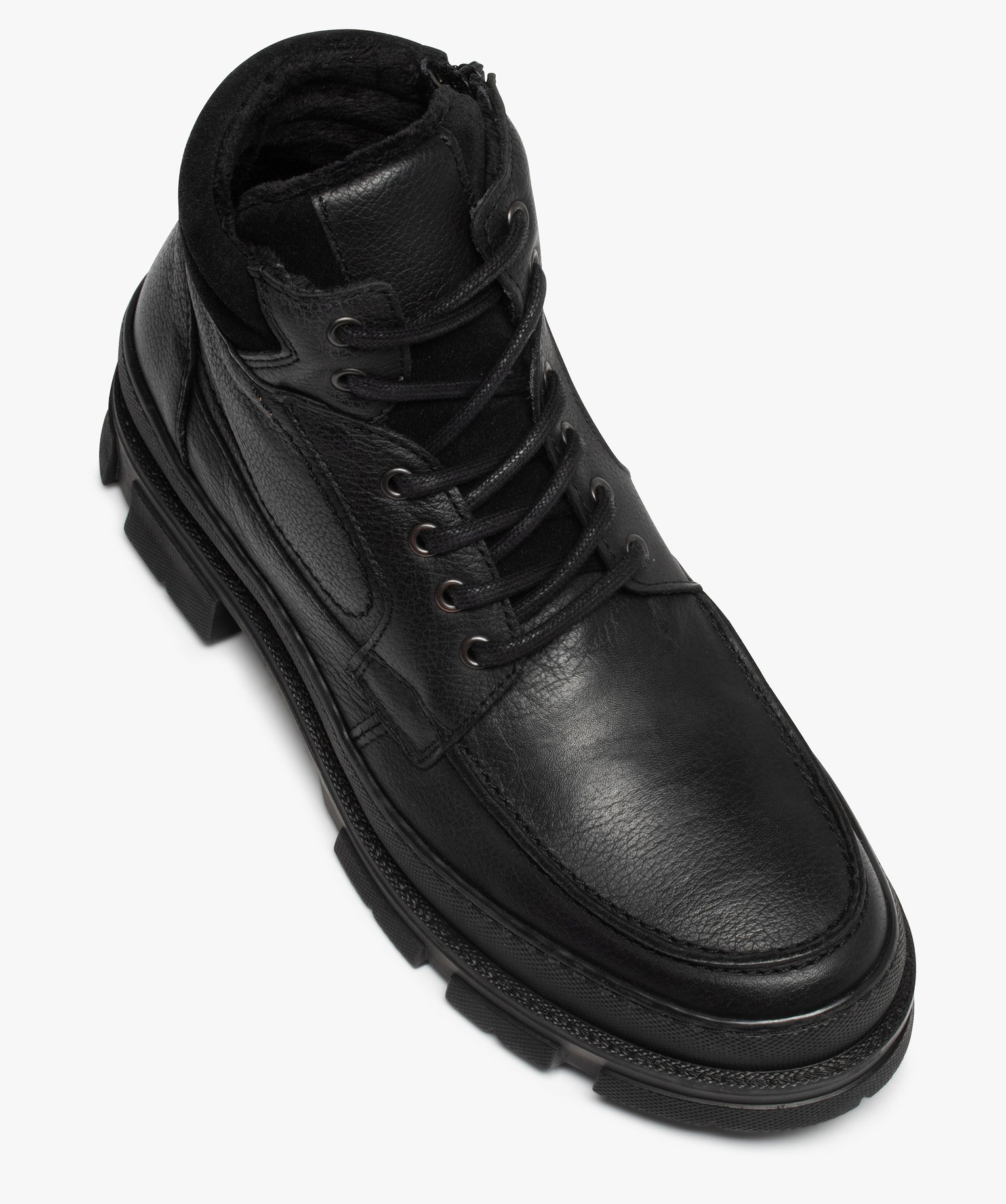 Boots homme unis dessus cuir et semelle crantée | GEMO