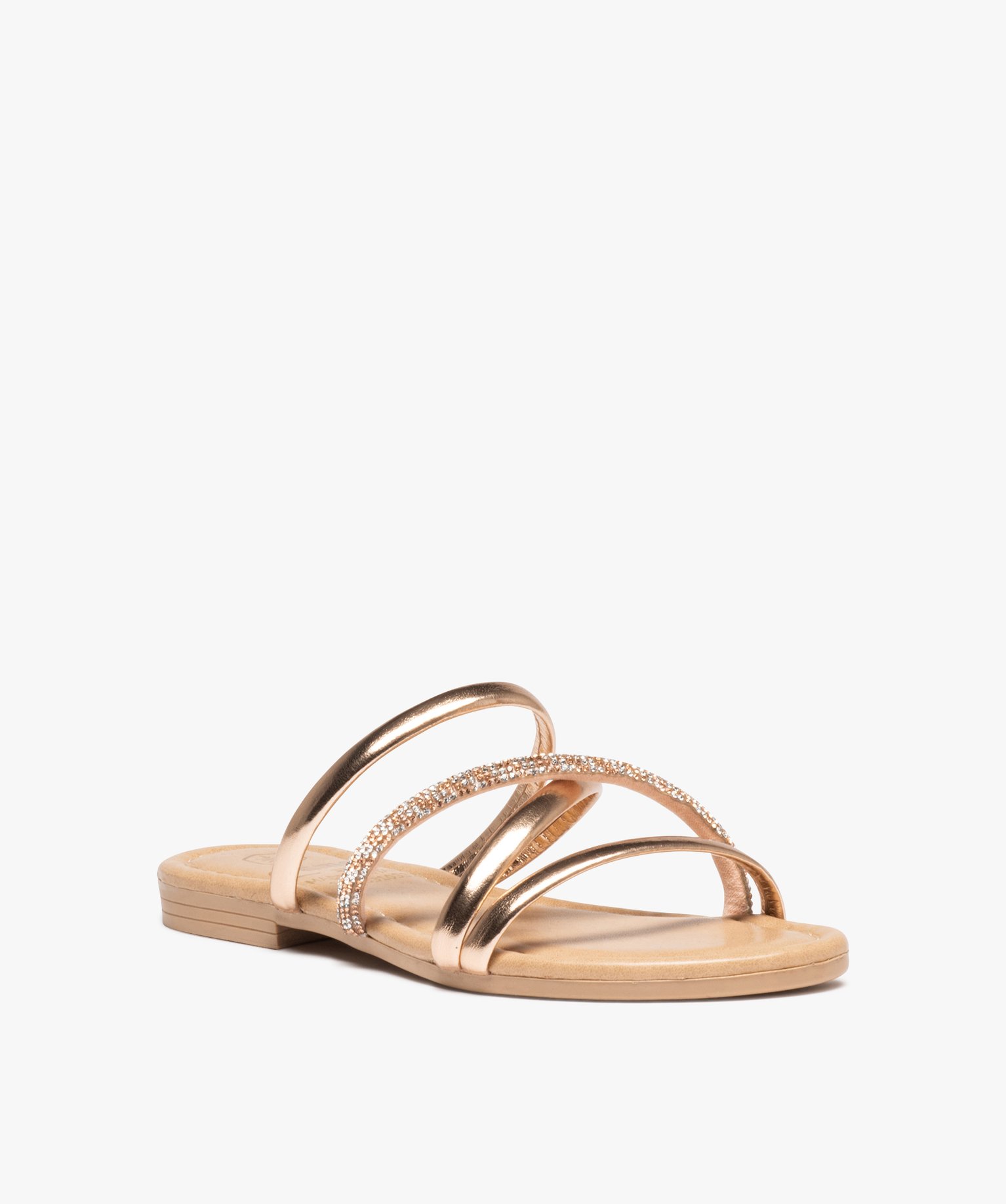 Mules fille à brides tubulaires à strass et métallisées or | GEMO