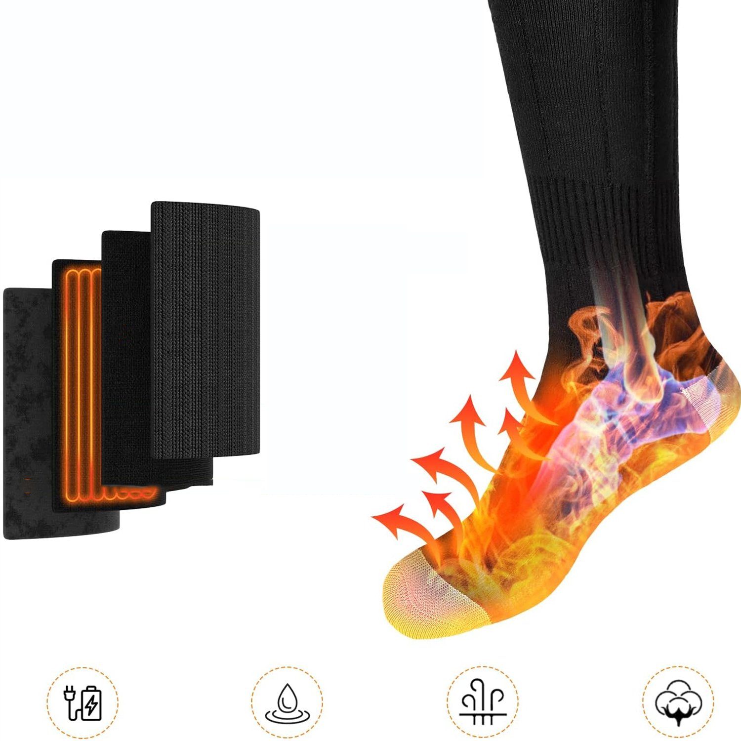 Bedee Thermosocken Beheizte Socken für Herren Damen Akku Elektrische Socken im Winter (3 Temperaturen einstellbar, Herren Damen Fußwärmer Heizsocken) Fusswärmer Elektrisch Warme Socken für Winter Outdoor Camping Angeln