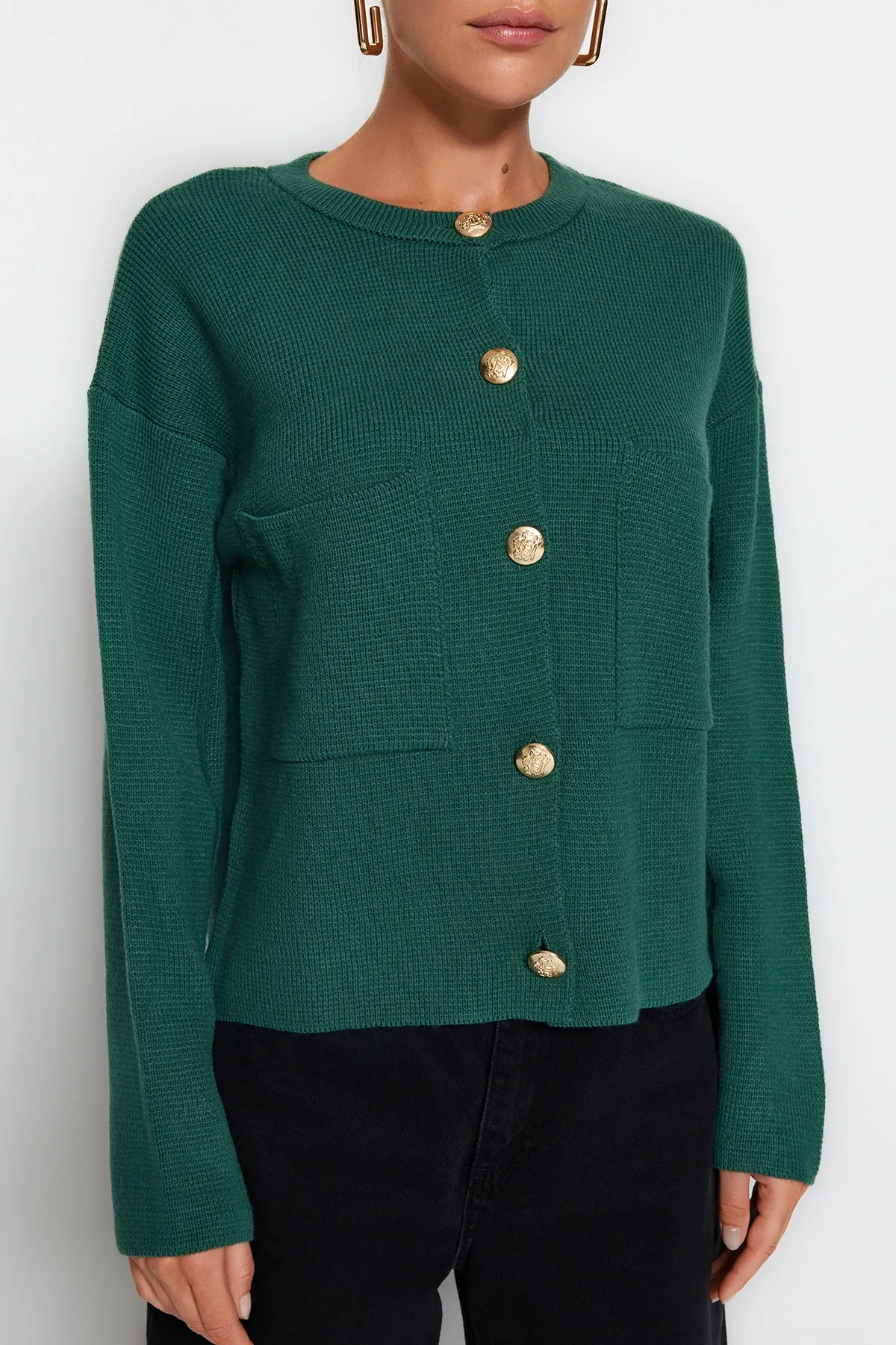Trendyol Collection  Grüner, weich strukturierter Accessoire-Strick-Cardigan TWOAW24HI00023