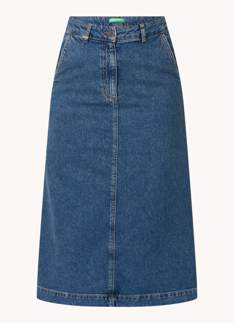 Fustă midi din denim Benetton cu buzunare laterale