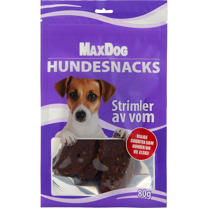 MaxDog Hundesnacks 80 g, strimler av vom MaxDog