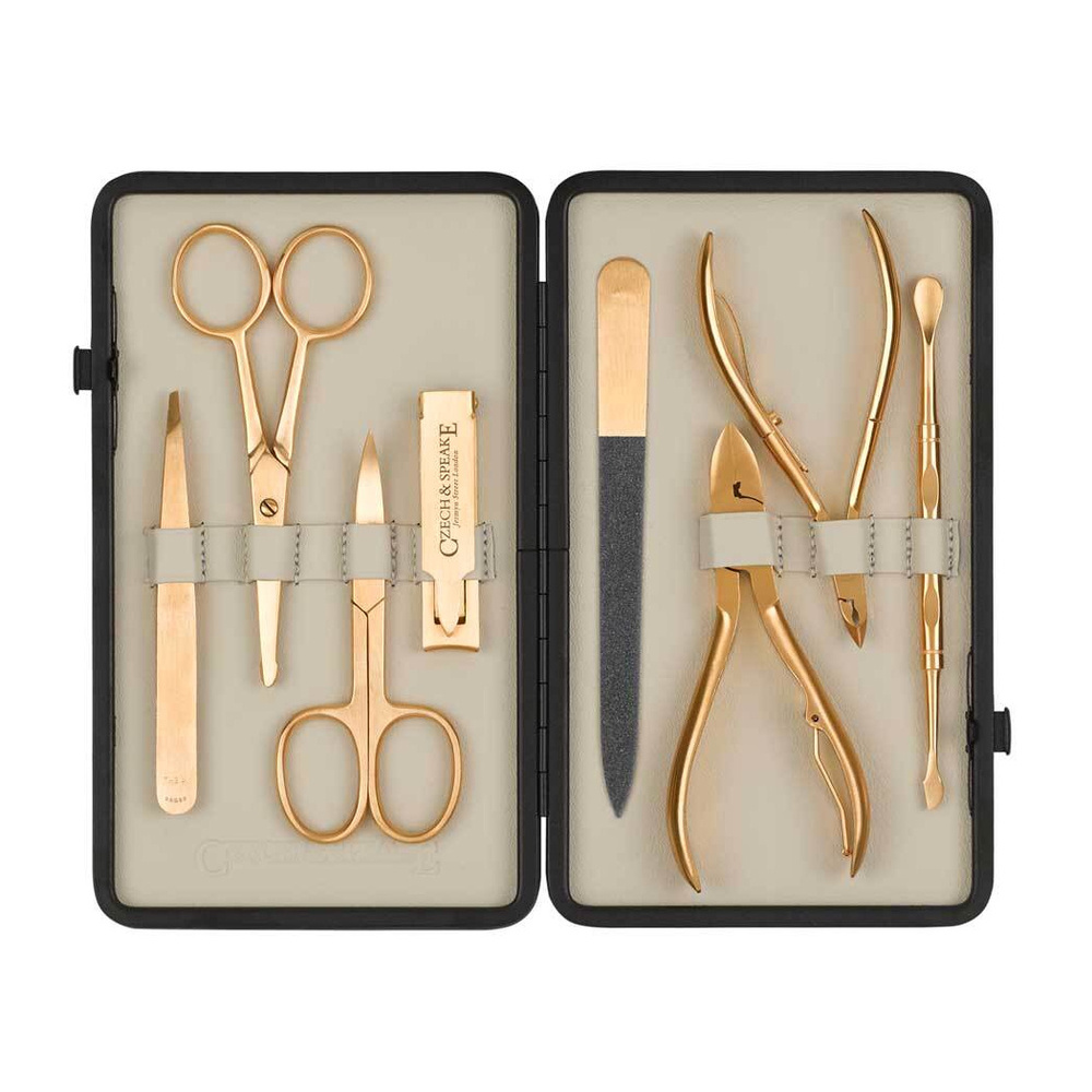 Czech & Speake Leather-Bound Manicure Set - Gold/Cream étui