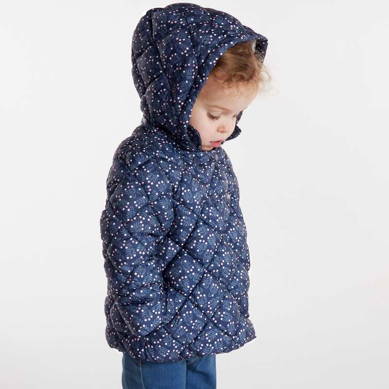 Doudoune légère matelassée fleurie bleue bébé fille