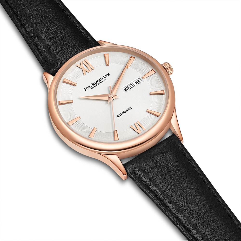 Joh. Rothmann Montre automatique Leopold en Or rose Cuir véritable en Noir Montre