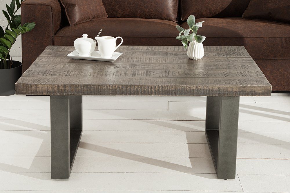 riess-ambiente Couchtisch IRON CRAFT 100cm grau, Wohnzimmer · Massivholz · Metall · eckig · Industrial Design