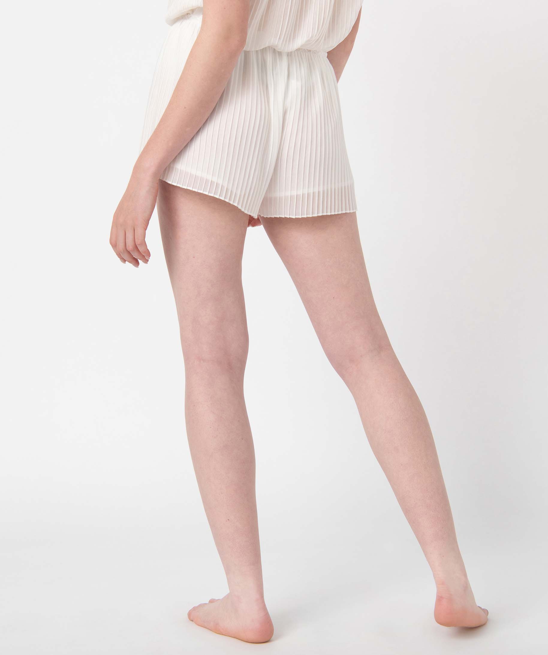 Short de pyjama femme plissé avec ceinture dentelle blanc | GEMO