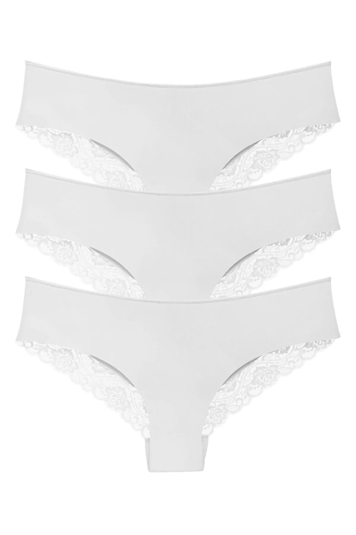 Sensu  Damen - Laser Cut Spitzenhöschen 3er-Pack Weiß - Kts2112