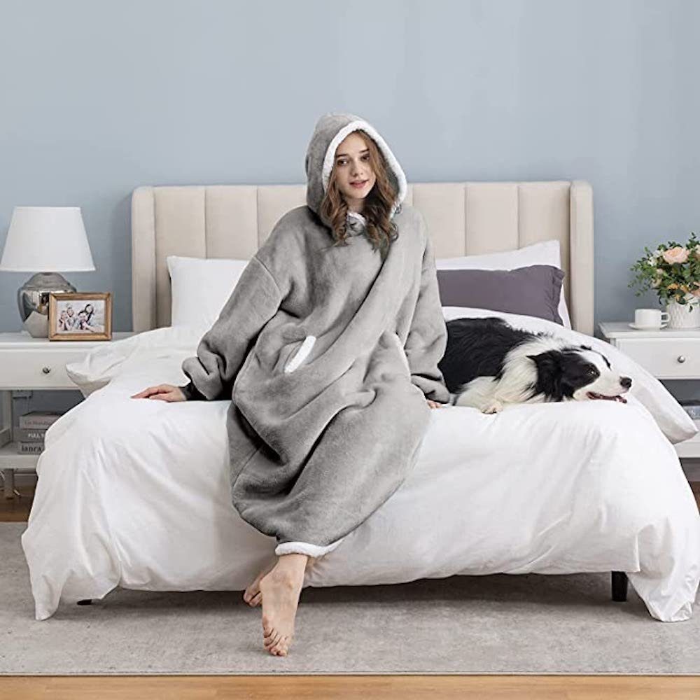Wohndecke Hoodie Decke winter mit Ärmeln und Kapuze tragbare blanket sweatshirt, vokarala, Super Weich und bequem Flanell Damen Kapuzenpullover