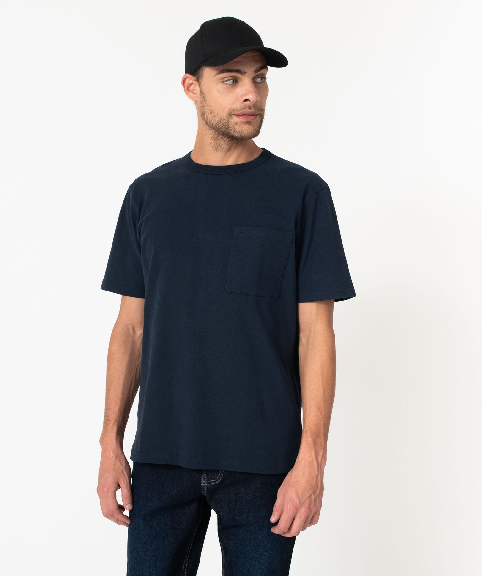Tee-shirt à manches courtes avec poche poitrine homme bleu fonce | GEMO