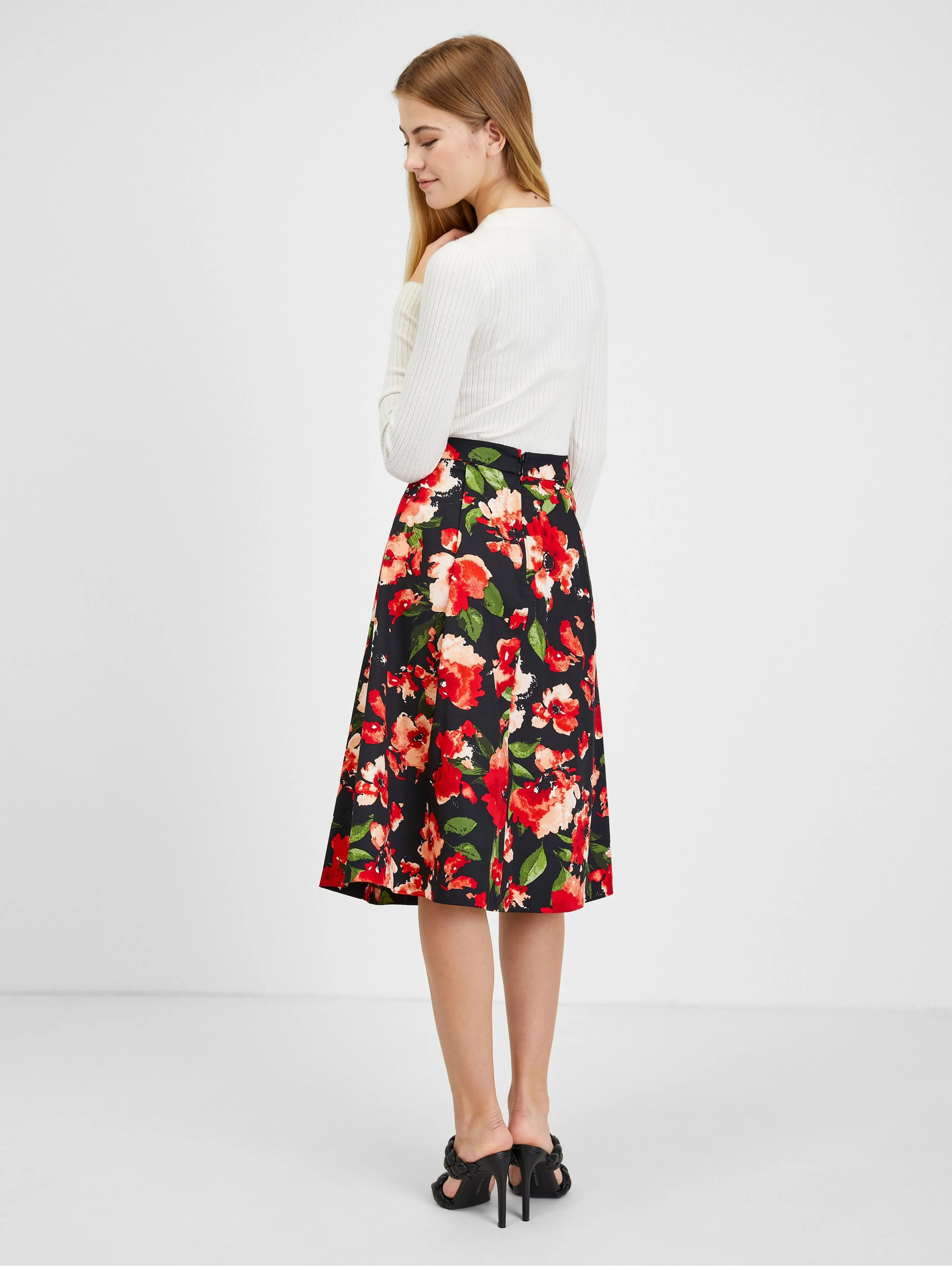 Rot-schwarzer Damen Blumenrock ORSAY