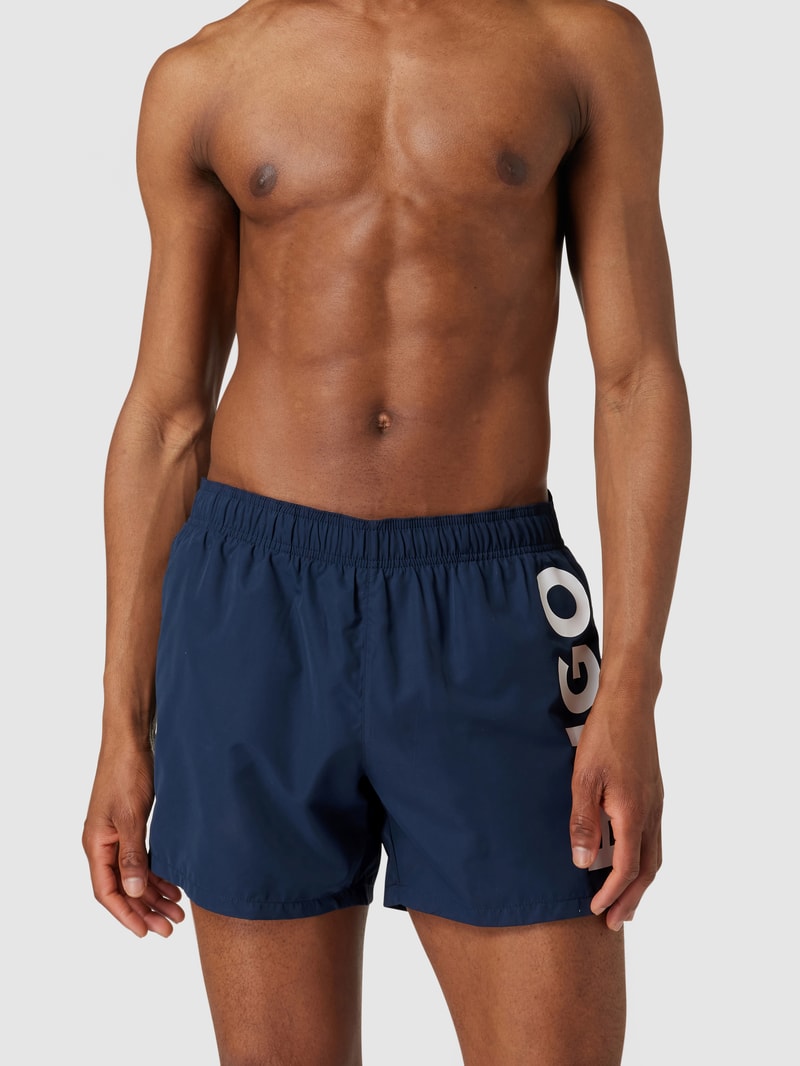Badehose mit Label-Schriftzug Modell 'ABAS' in marineblau