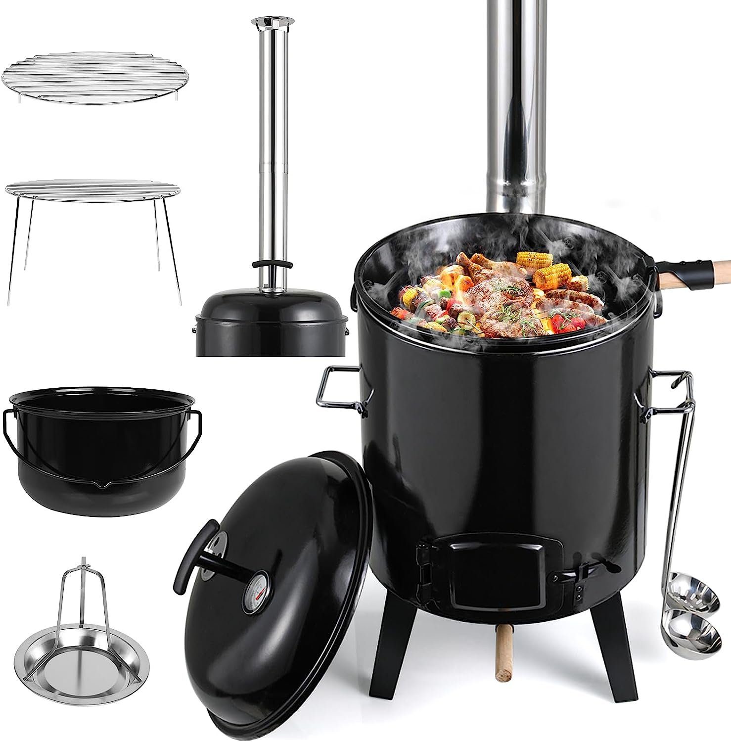 Femor Holzkohlegrill, 21L Ungarischer gulaschkessel mit deckel, Kugelgril