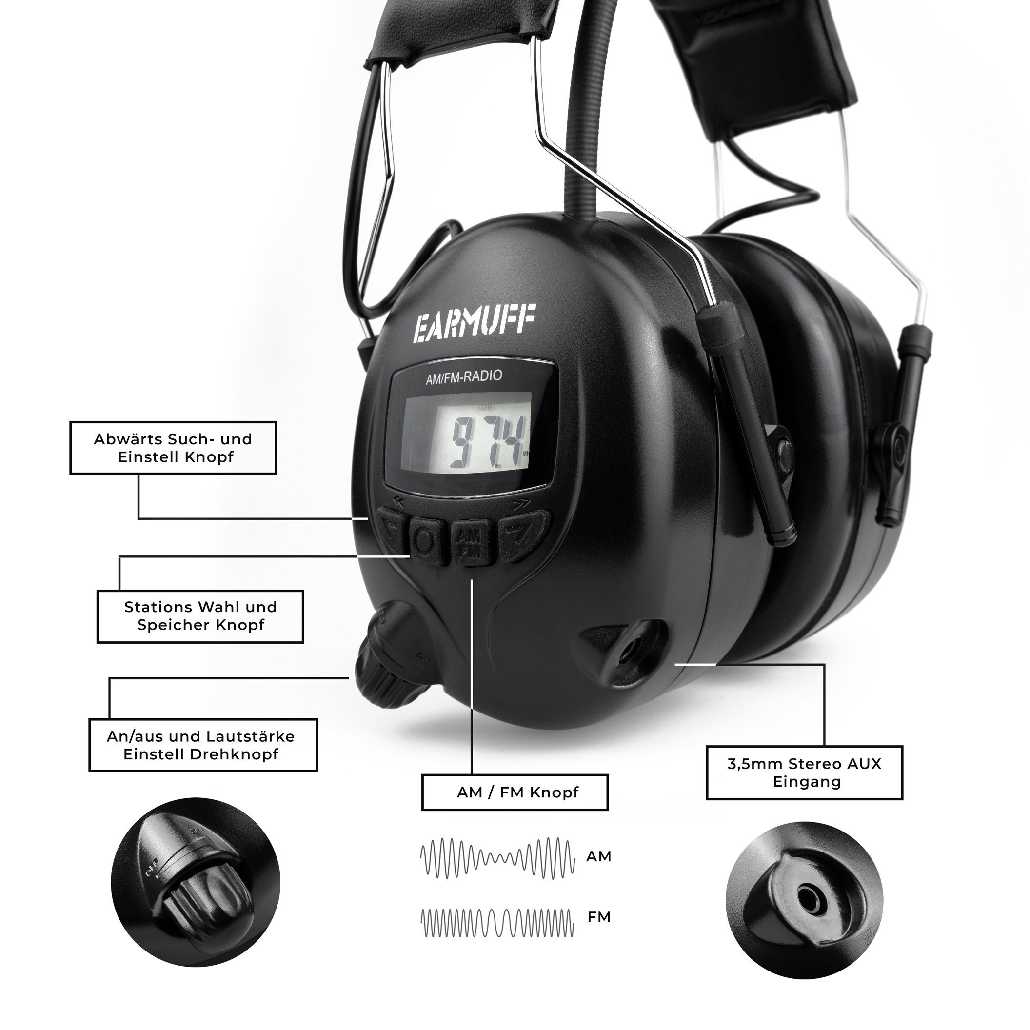 EARMUFF Kapselgehörschutz EARMUFF 31dB AM/FM/AUX - Black