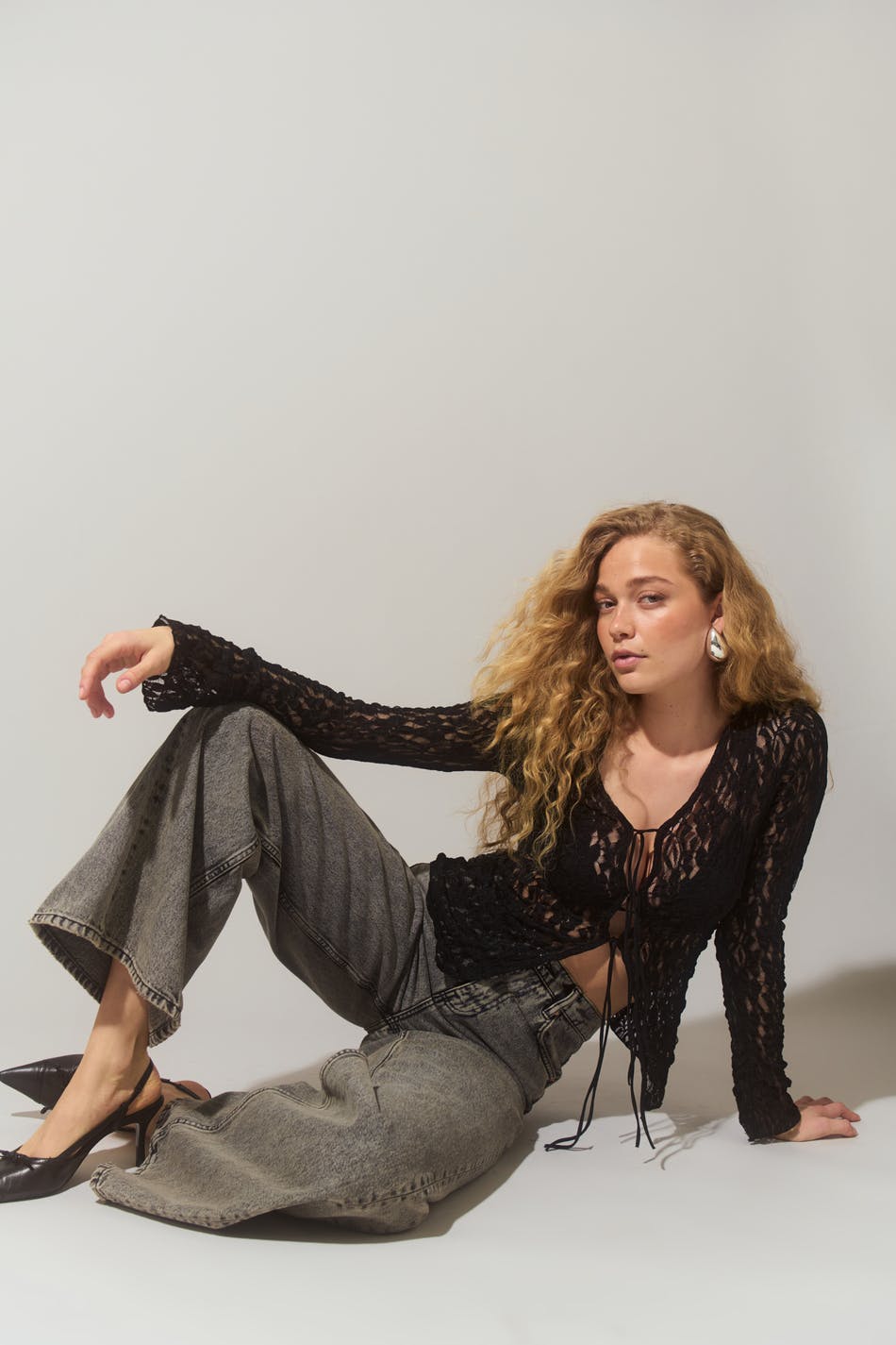 Tie front lace top