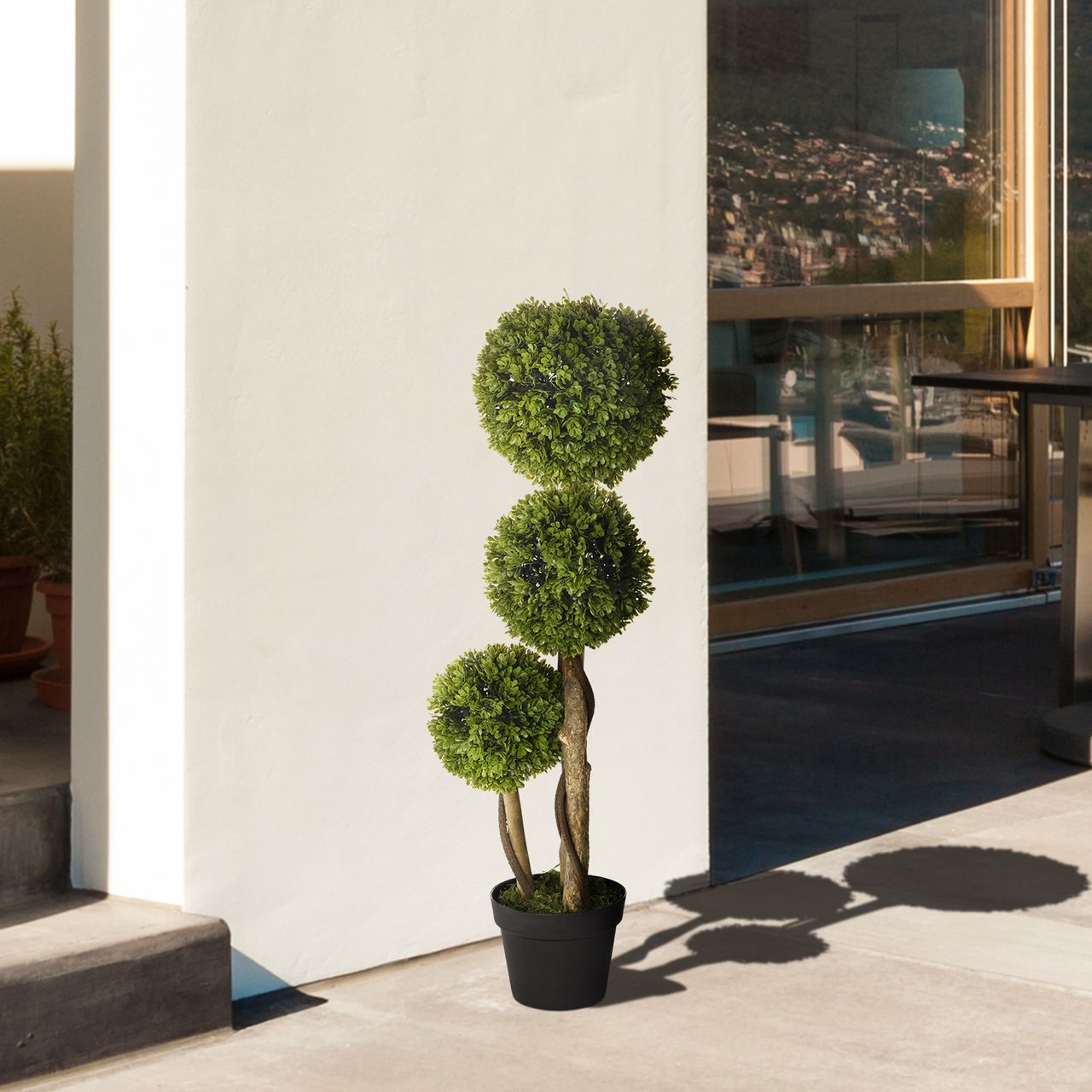 HOMCOM Künstliche Pflanze, Kunstpflanze, 90 cm Buchsbaum im Blumentopf, Hellgrün