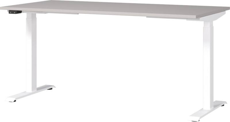 GERMANIA Sitz-Stehschreibtisch Metall, Spanplatte Kaschmir Weiß T-Fuß 1.600 x 800 x 1.200 mm