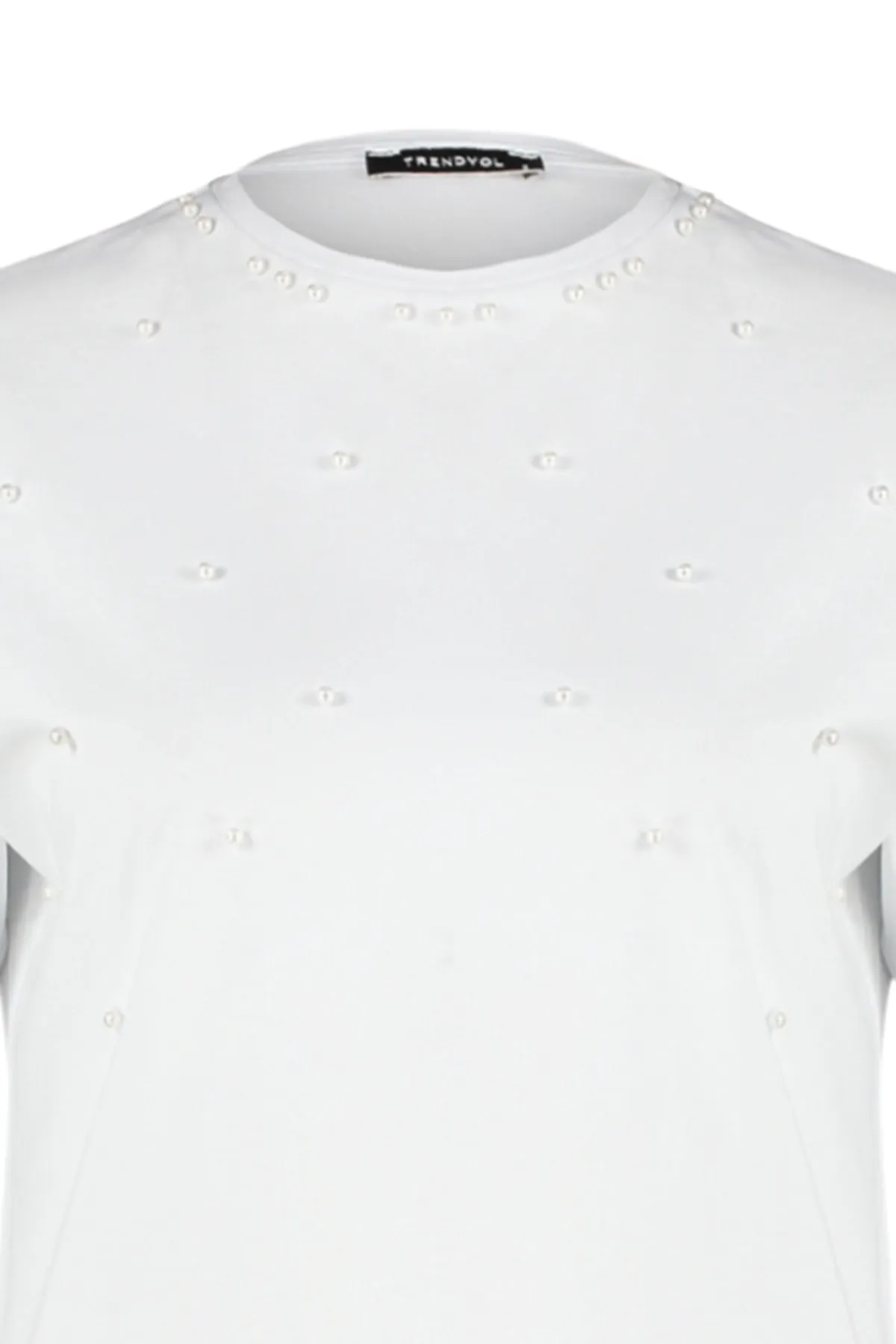 Trendyol Modest  Weißes T-Shirt aus gestricktem Perlendetail mit halblangen Ärmeln TCTSS23RT00002