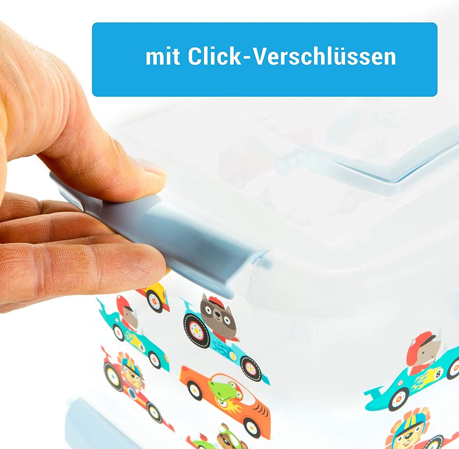 Centi Spielzeugtruhe Aufbewahrungsbox Kinder, Kisten Aufbewahrung mit Deckel (3 St., 4 l Kisten Aufbewahrung mit Deckel in Blau, Griff), Plastikbox mit Deckel Clickverschluss, Boxen Aufbewahrung