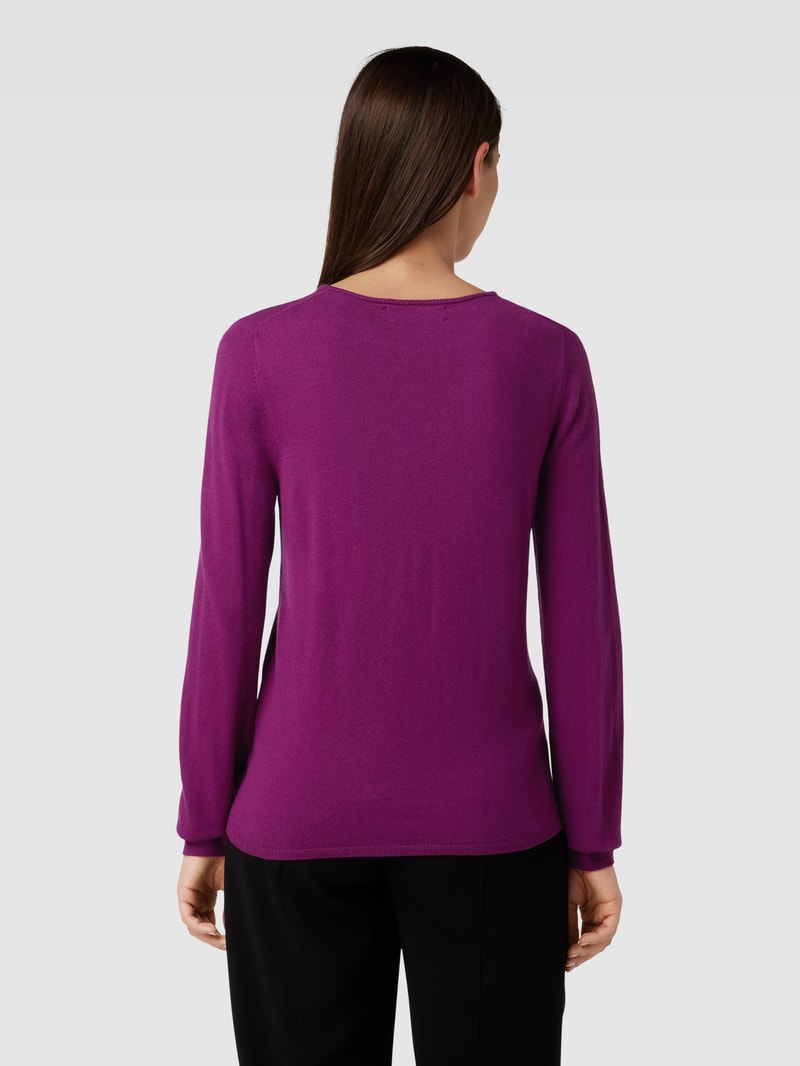 Strickpullover mit geripptem Rundhalsausschnitt in fuchsia