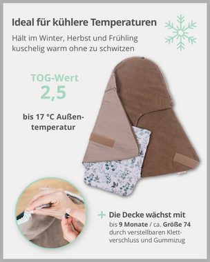 Einschlagdecke Für die Babyschale, Eukalyptus, Made in EU, ULLENBOOM ®, Optimal für Frühling, Herbst und Winter, TOG-Wert 2,5