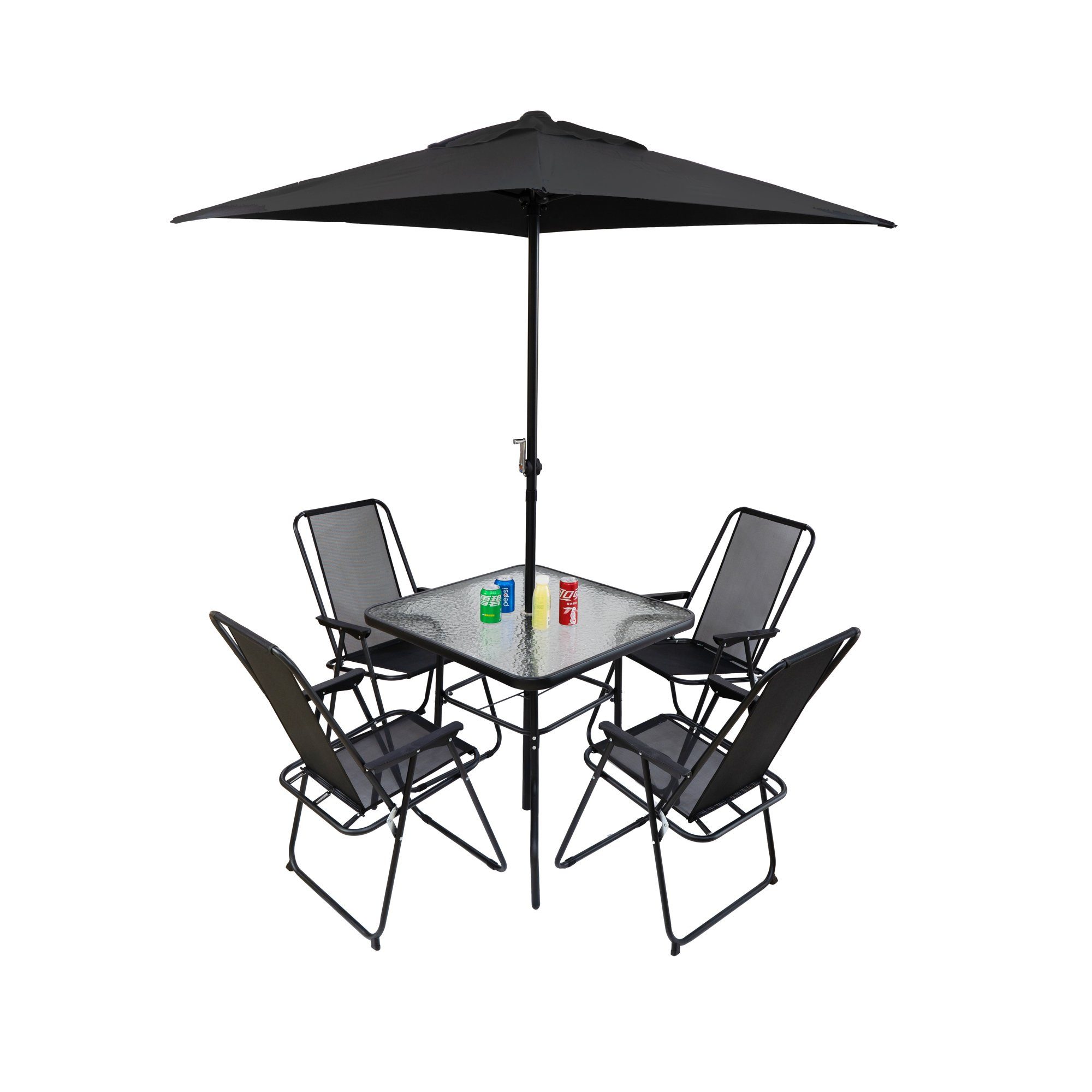 JINPALAY Gartenlounge-Set mit 4 Gartenstühle, 1 Tisch aus Glas, 1 Sonnenschirm, (6-tlg)