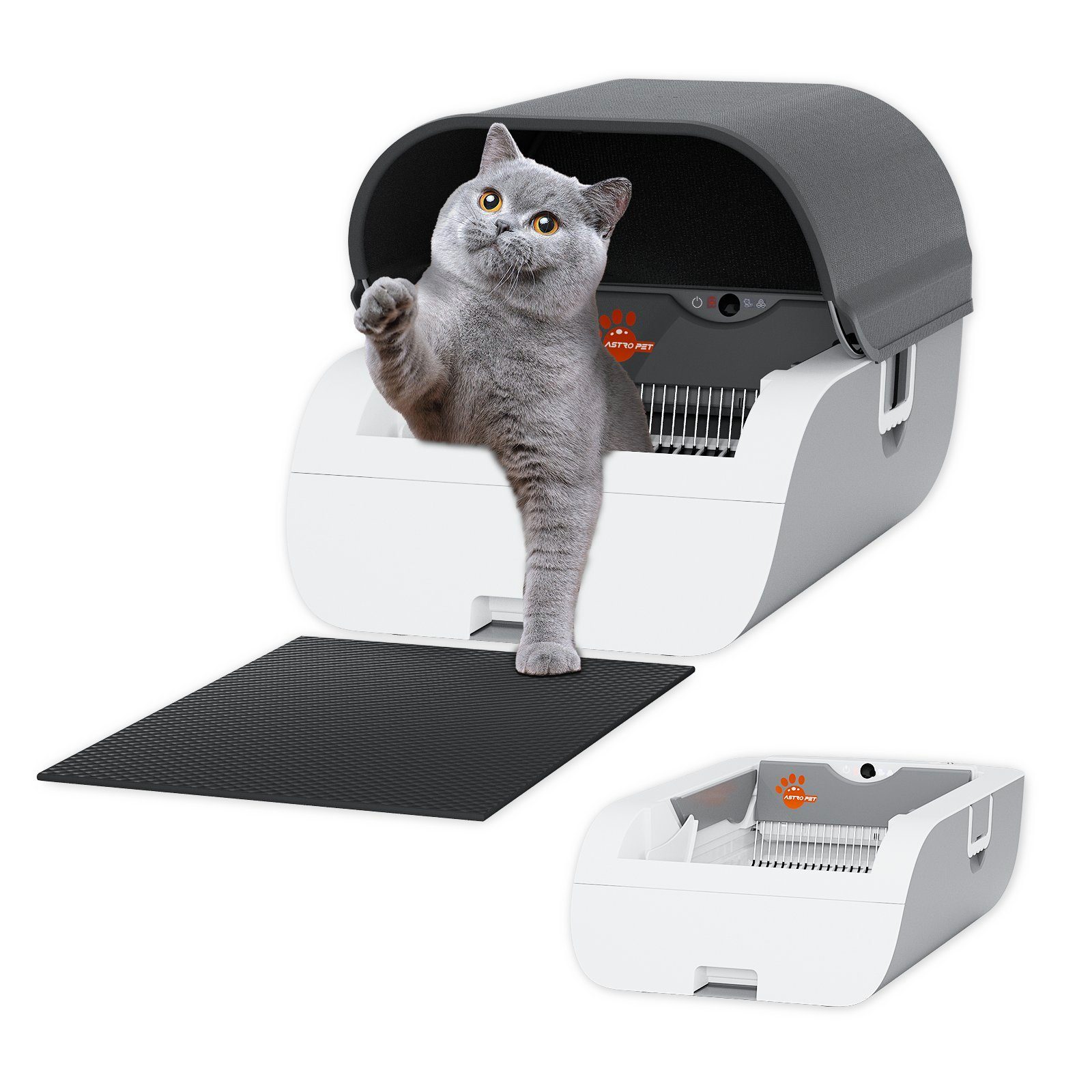AstroPet Katzentoilette Tastensteuerung, Batteriebetrieben, Einklemmschutz und Desodorierung, 79,5L x 27,5B x 52,5H cm