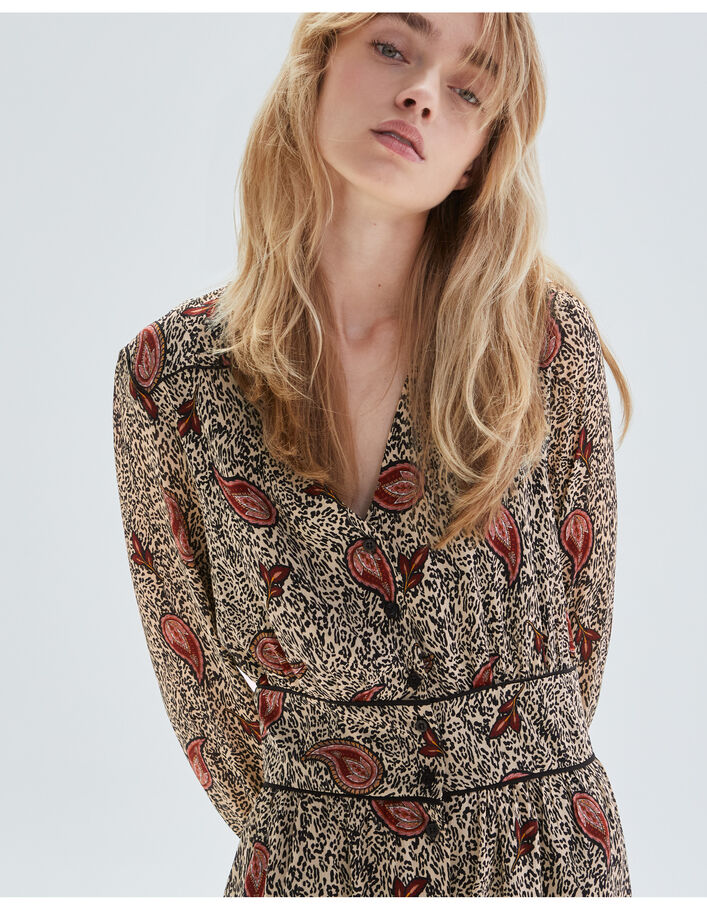 Robe longue écrue recyclée imprimé léo cachemire Femme