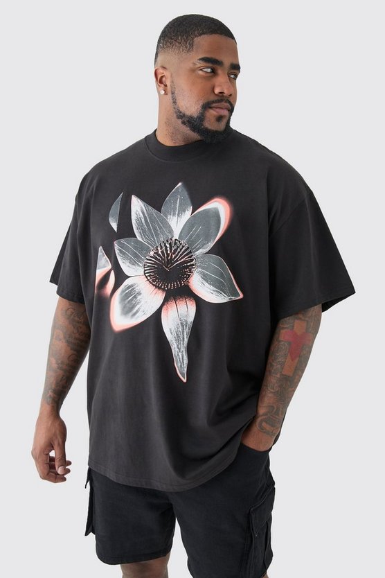 Plus Oversize T-Shirt mit floralem Print