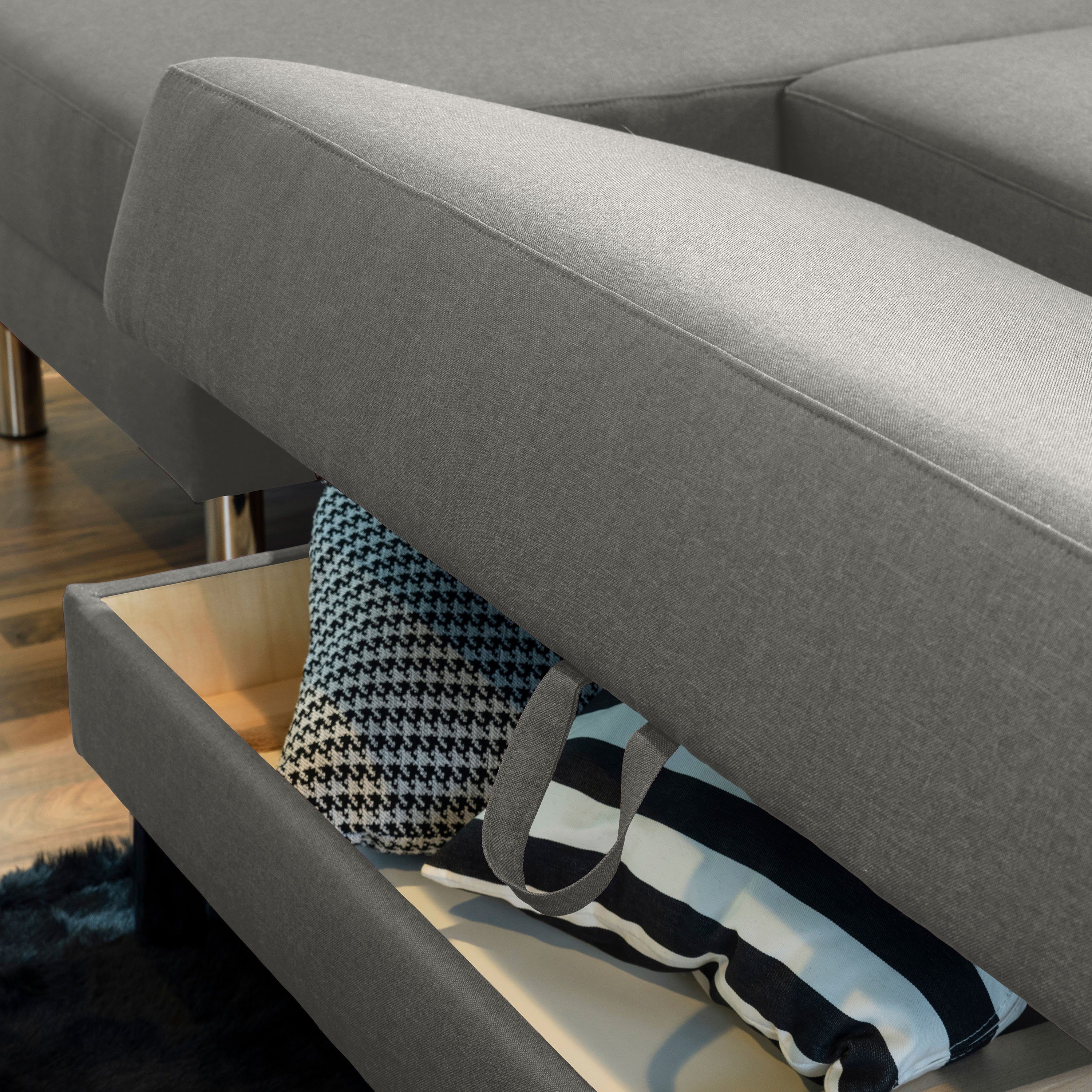 Max Winzer® Loungesofa Just Fashion Funktionssofa Flachgewebe hellgrau, 1 Stück, Made in Germany