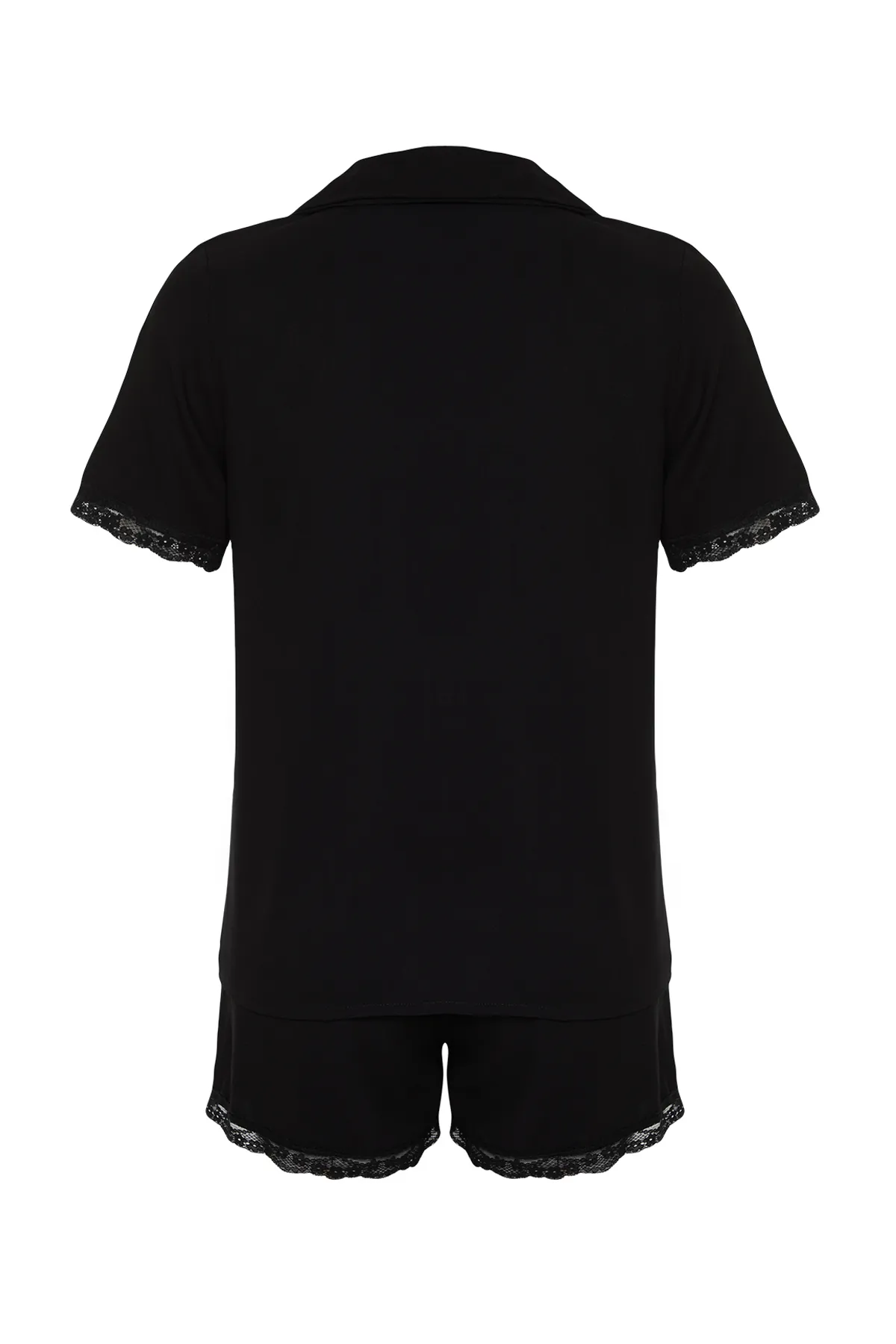 Trendyol Collection  Schwarzes Pyjama-Set aus gewebter Viskose mit Spitzendetails THMSS24PT00181