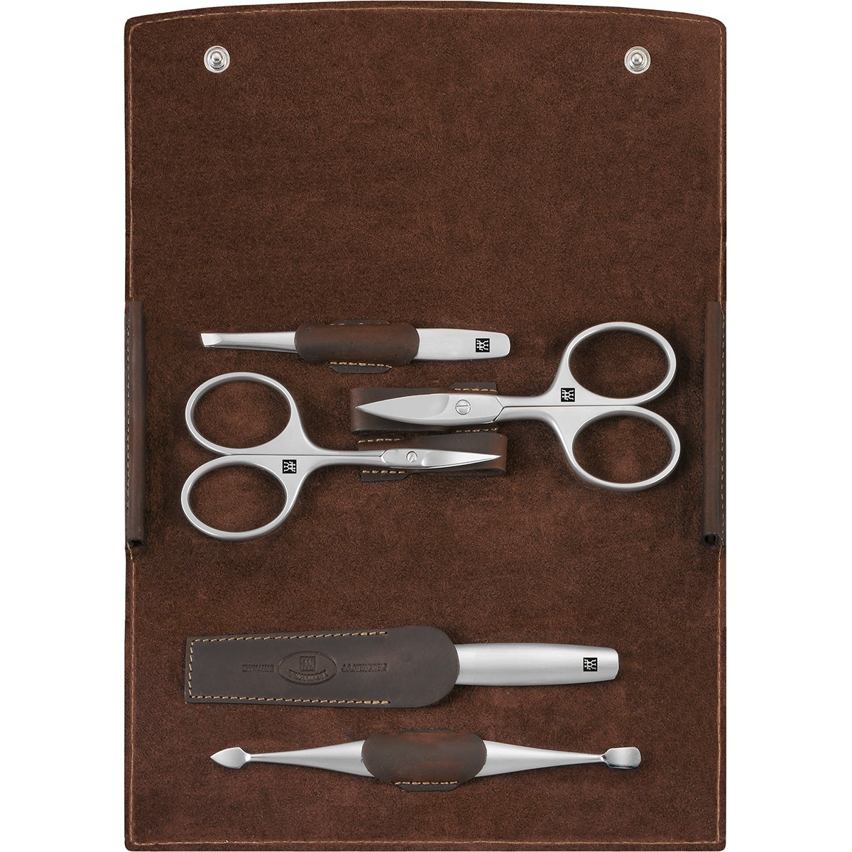 Druckknopf-Etui. Rindleder. braun. 5-tlg.