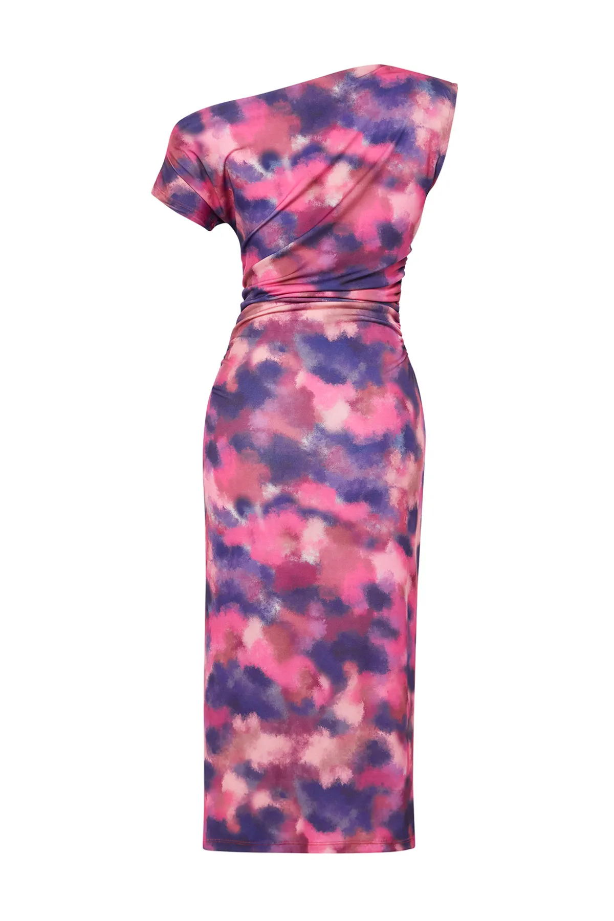 Trendyol Collection  Mehrfarbig bedrucktes, figurbetontes, ärmelloses Stretch-Strick-Midi-Bleistiftkleid mit U-Boot-Ausschnitt TWOSS24EL00662