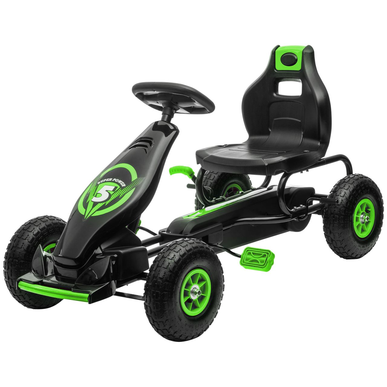 HOMCOM Gokart, Kinderfahrzeug mit Pedal, Tretauto, Outdoor, Grün Schwarz