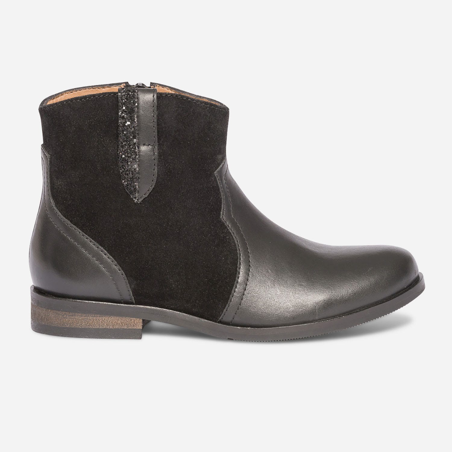 Boots noir en cuir bi matière