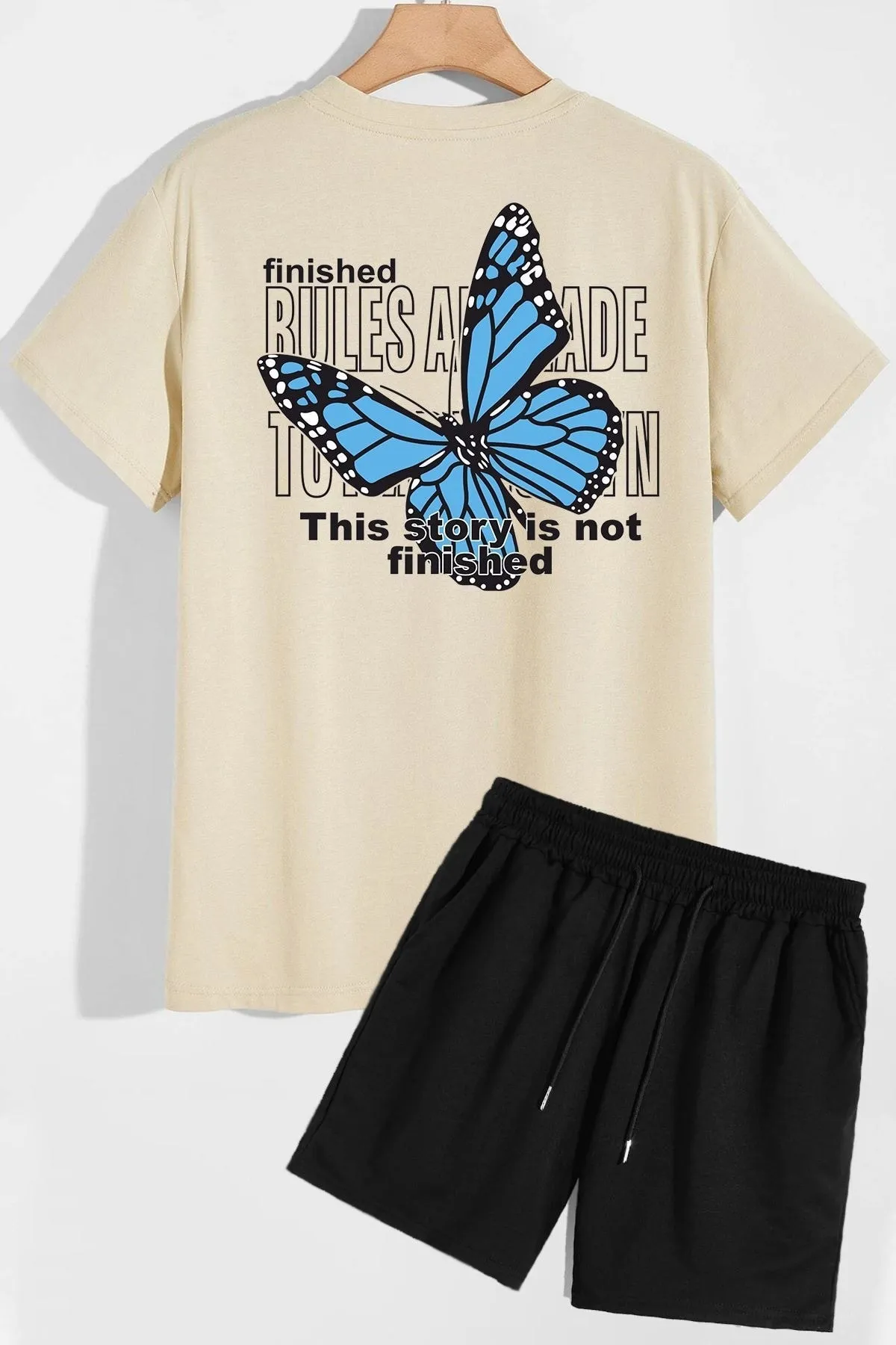 trendypassion  Shorts-T-Shirt-Trainingsanzug-Set mit Rückendruck