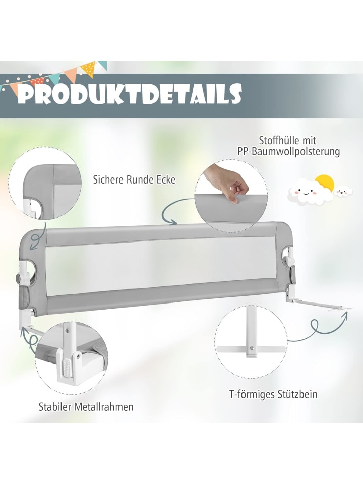 COSTWAY Bettgitter in Grau günstig kaufen 150 x 45 cm