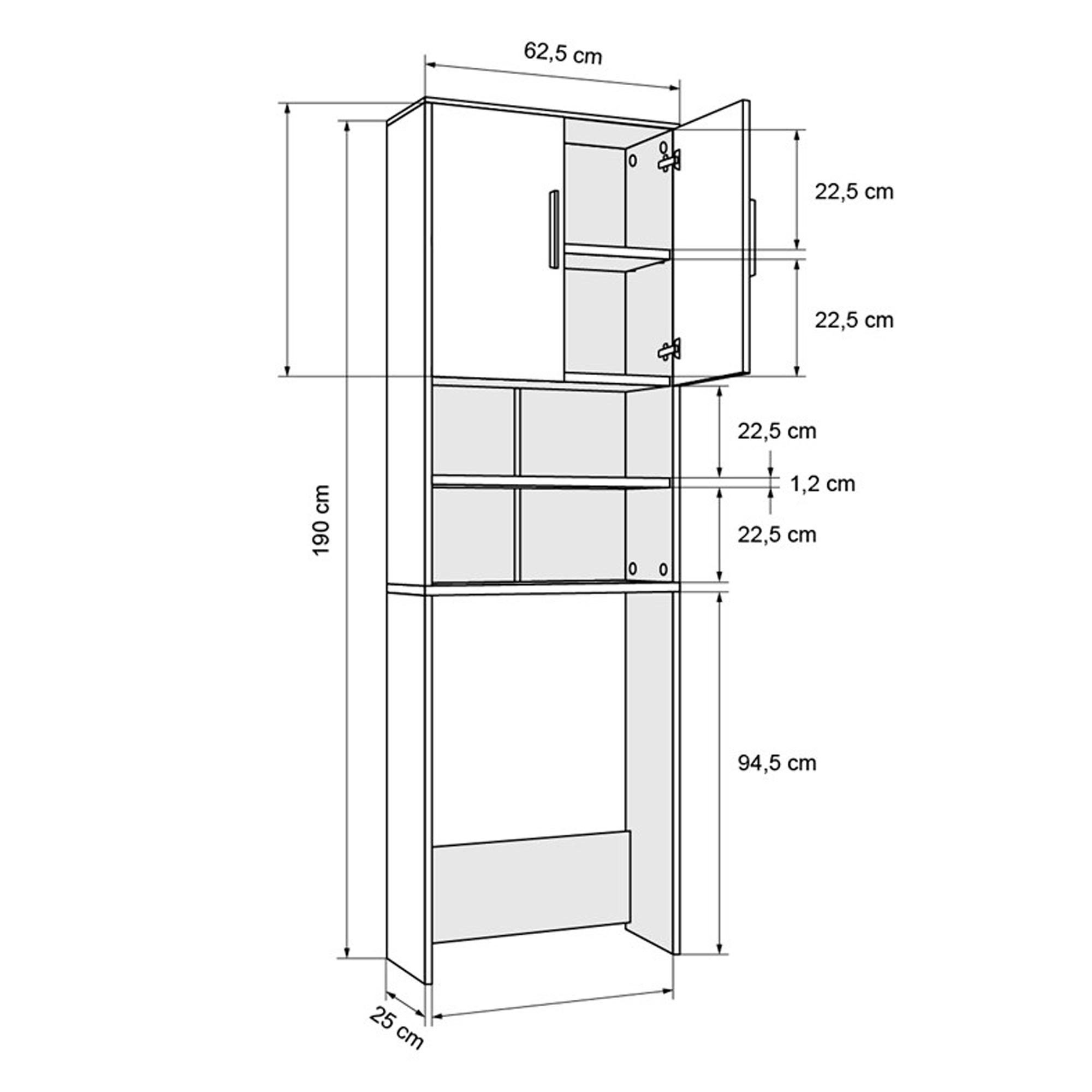 ECD Germany Waschmaschinenumbauschrank Waschmaschinenschrank 2 Türen, Fächern 190x62,5 cm