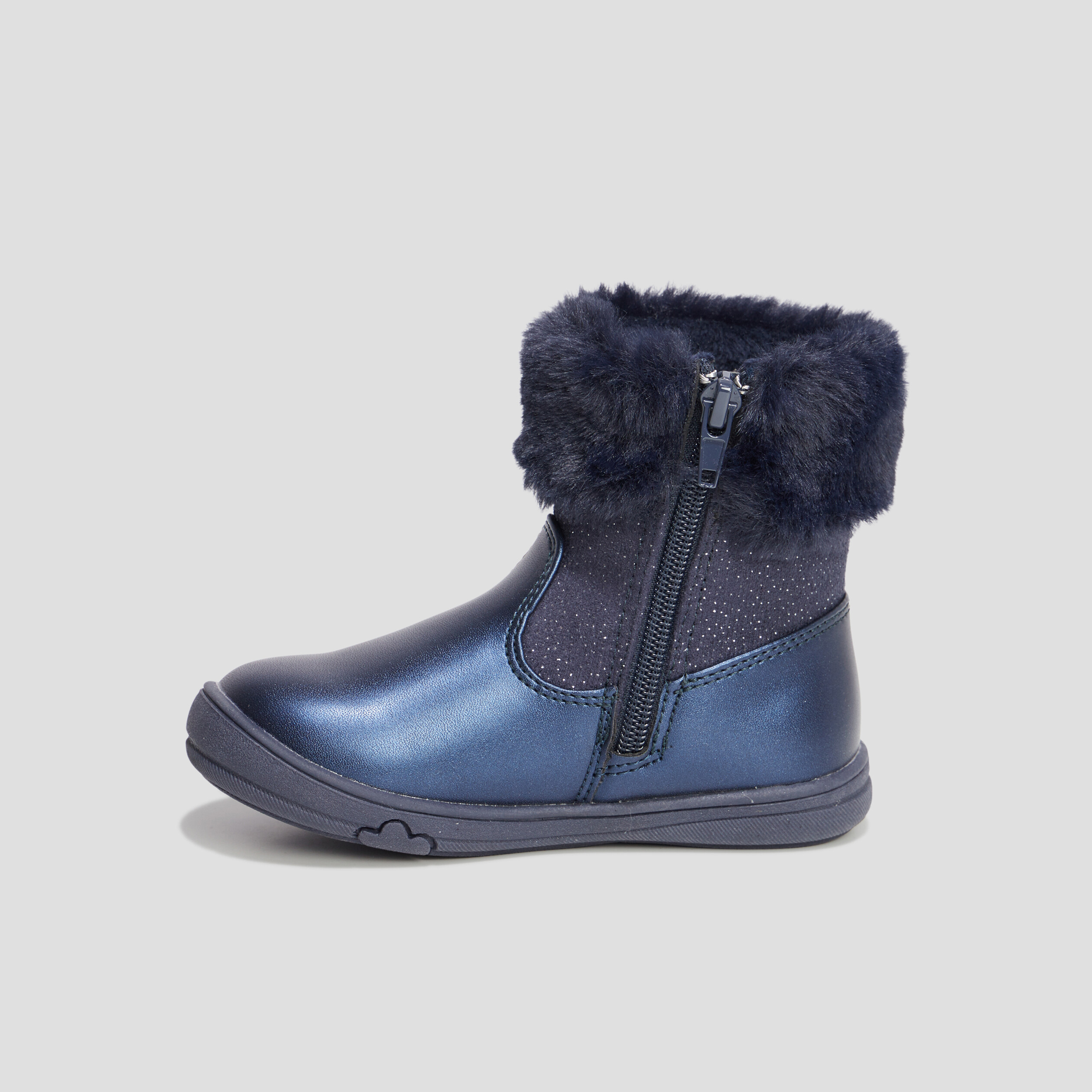 Bottines à fourrure et paillettes bleu marine fille | La Halle