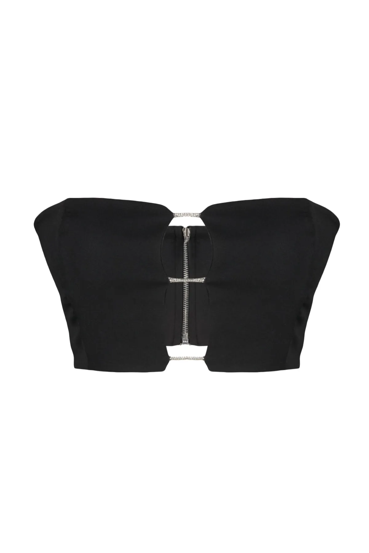 Trendyol Collection  Schwarzes, bauchfreies, gefüttertes, gewebtes, glänzendes Stein-Bustier mit Fenster/Ausschnitt und detailliertem Ausschnitt TPRSS23BS00026