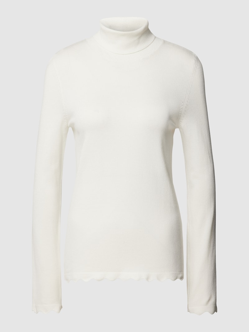 Rollkragenpullover aus Viskose-Mix mit Wellensaum in offwhite
