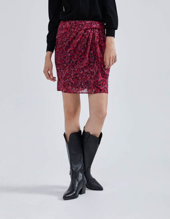 Jupe courte rose imprimé léo rock recyclée Femme