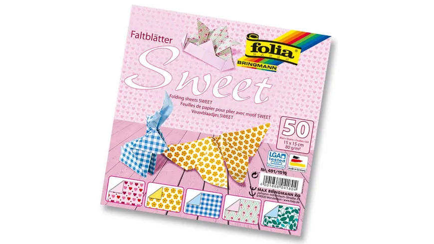 folia Faltblätter Sweet 50 Blatt 15 x 15 cm sortiert