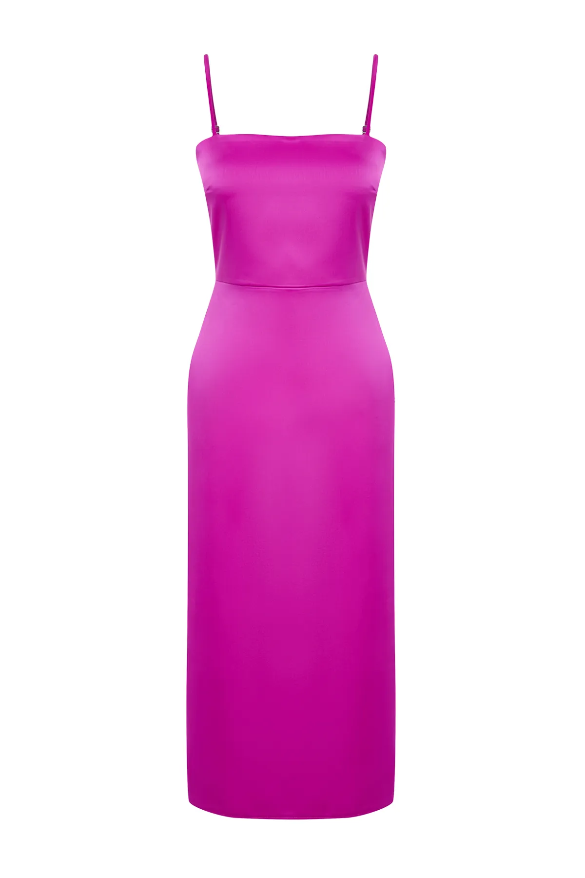 Trendyol Collection  Fuchsiafarbenes Kleid aus gewebtem Satin mit Trägern TPRSS24EL00090