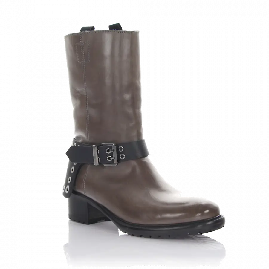 Rossano Bisconti - Stiefel PARMA Kalbsleder Zierschnalle braun - grau