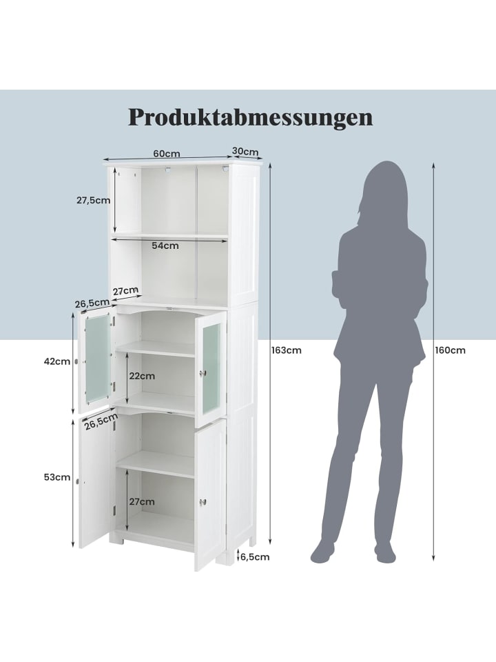 COSTWAY Badezimmerschrank 163cm in Weiß günstig kaufen onesize