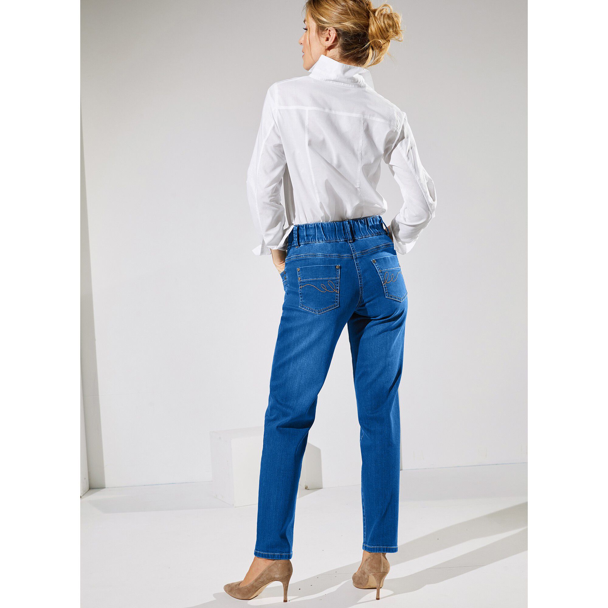Jean mom taille élastiquée stretch